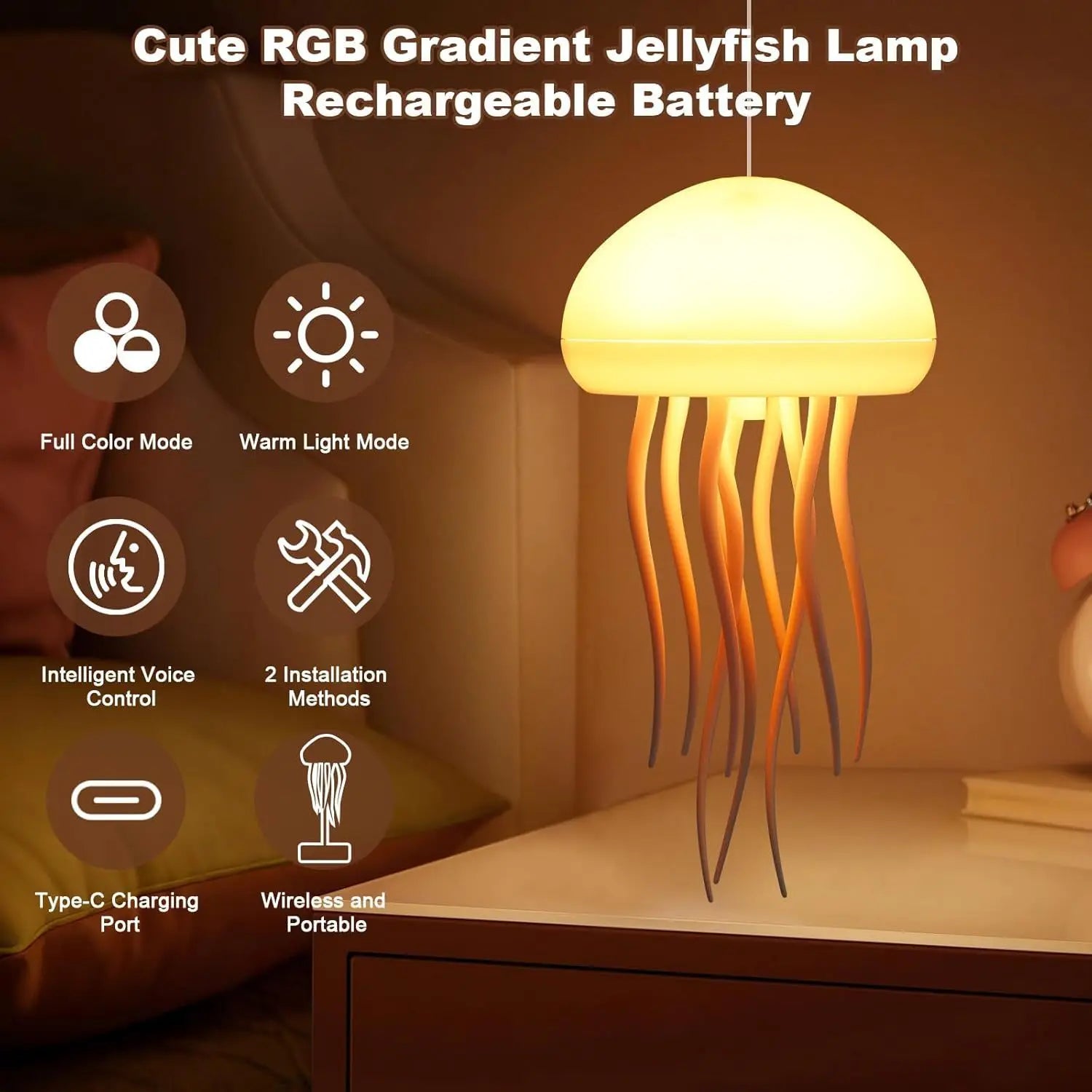 Automatic Dancing Jellyfish Lamp, LED Jellyfish Night Light, Sound-Controlled Jellyfish Lamp